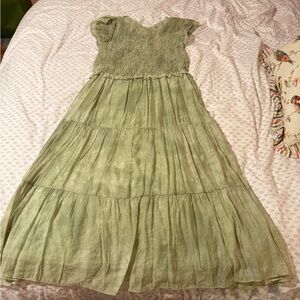 Moon River Sage Green Smocked Dress